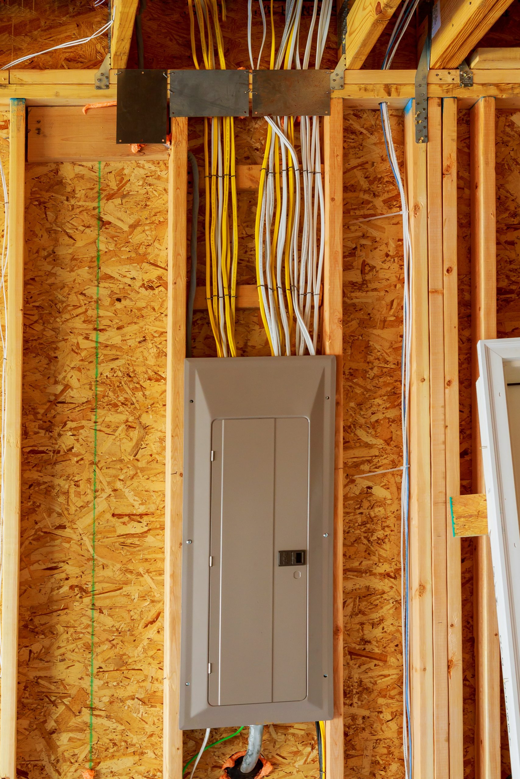The frame building or house with basic electrical wiring